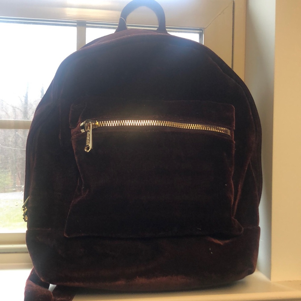 Aimee Kestenberg Velvet Backpack w/ gold hardware.